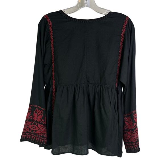 Roller Rabbit Betania Top Womens XS Black Boho Embroidered Long Sleeve V-Neck - Picture 3 of 10